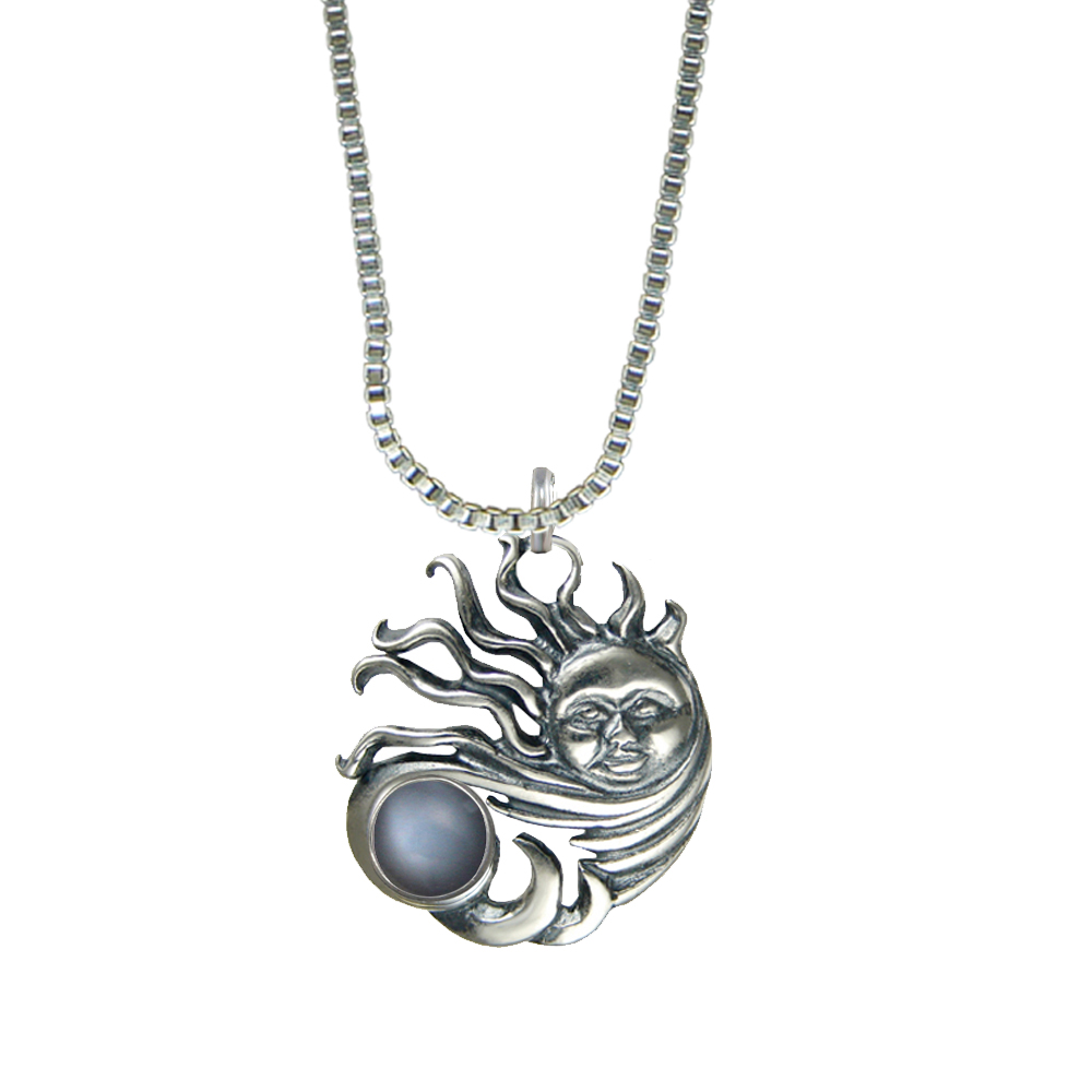 Sterling Silver Sun Pendant With Grey Moonstone